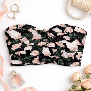 Express Floral Strapless Bandeau Smocked Back Top Womens Size XL